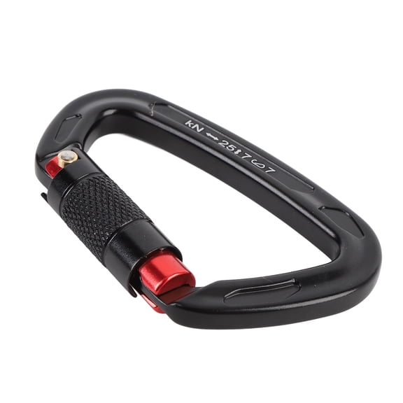 Professional 25KN D-Ring Locking Carabiner - Heavy Duty Auto-Lock Hook for Rock Climbing, Hiking & Outdoor Gear, Black/Red