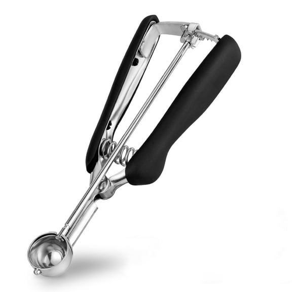 Professional 25mm Stainless Steel Cookie Scoop 1 tsp, Mini Ice Cream Melon Baller with Soft Grip, Quick Release Trigger for Baking Pastry Dough, Black