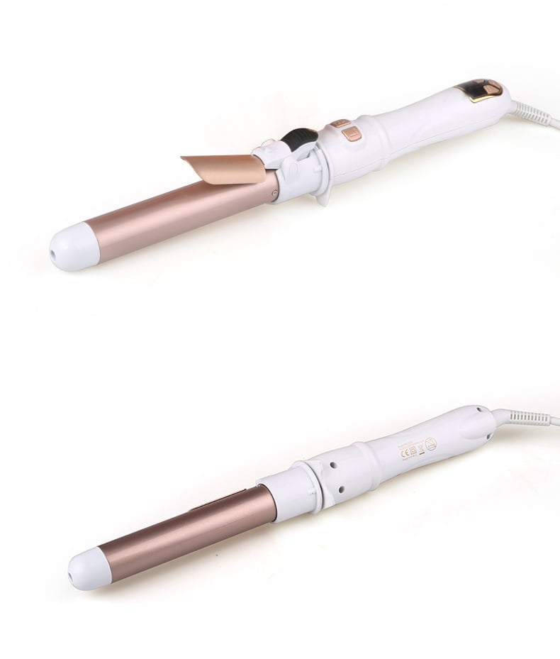 Professional 28mm/32mm Automatic Rotating Curling Iron, Intelligent Hair Curler with LCD Digital Display and Ceramic Coating for Large Waves, Anti-Scald Styling Wand, Purple