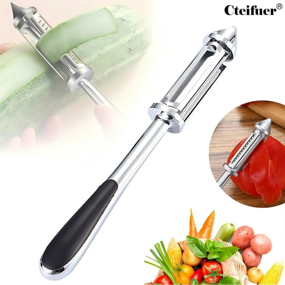 Cteifuer 3-in-1 Fruit Vegetable Peeler, Stainless Steel Veggie Peeler for Kitchen, Ergonomic Non-Slip Handle & Sharp Blade