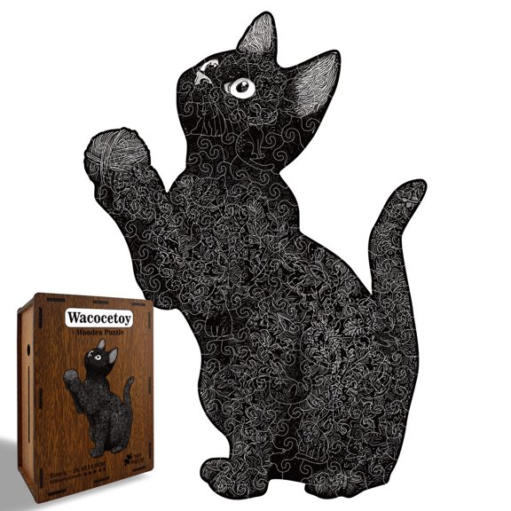 Professional 3.6mm Wooden Jigsaw for Adults, Precise Laser-Cut Black Cat Silhouette with Zero-Gap Fit, Durable Irregular Fragments with Anti-Peel Tech, Small