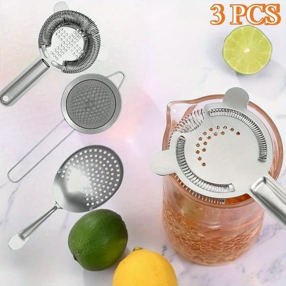 Professional 3-Piece Cocktail Strainer Set, Stainless Steel Bartender Tools with Hawthorne Strainer, Julep Strainer & Fine Mesh Strainer for Bar Accessories & Cocktail Making