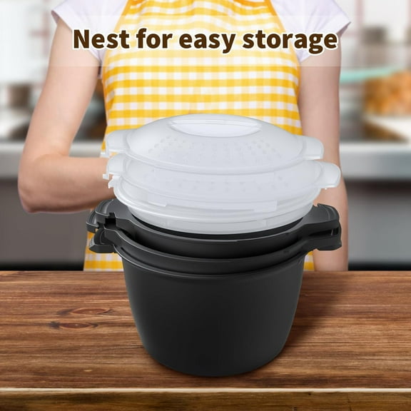 Professional 3-Piece Microwave Cookware Set with Steamer, Rice Cooker, and Storage Bowls - , Dishwasher Safe, Nestable Design for Healthy Cooking