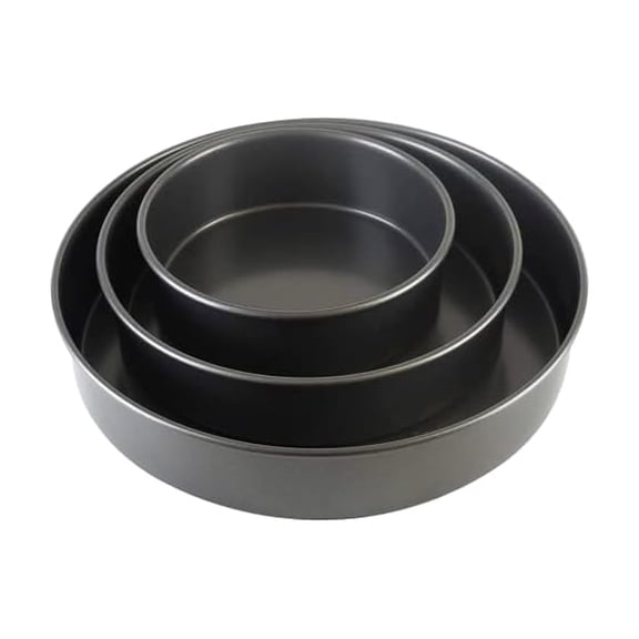 Professional 3-Piece Round Cake Pan Set - 6, 8, and 10 Inch Nonstick Carbon Steel Baking Pans, 2 Inches Deep, for Layered Celebration Cakes and Tiered Desserts