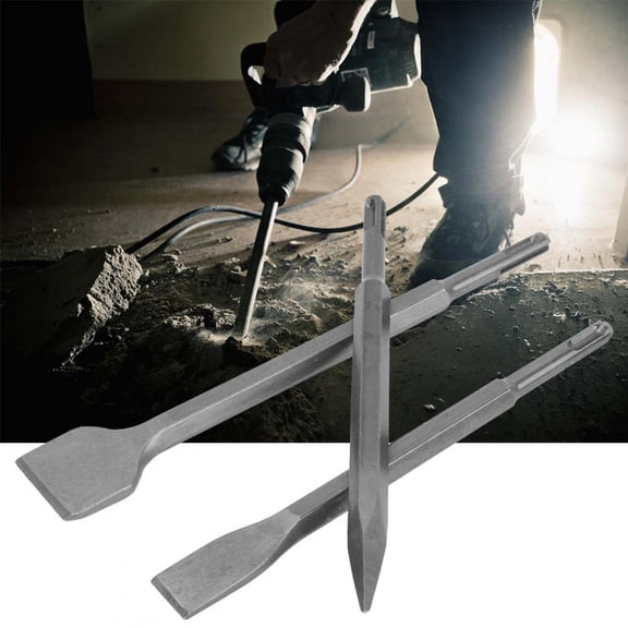Professional 3-Piece Round Shank Hammer Chisel Bit Set for Concrete Demolition and Masonry Breaker, Heavy-Duty Rotary Hammer Point and Flat Chisels, 10 Inches / 25.4 cm