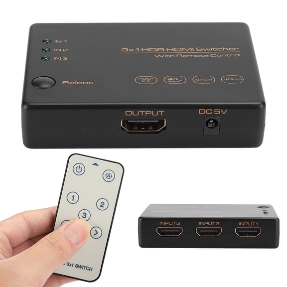 Professional 3 Port HDR HDMI Switcher 3X1 4K 60Hz Splitter Selector with Remote Control Hub for 480P 720P 1080P 2160P High Definition Video
