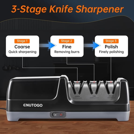 Professional 3-Stage Electric Knife Sharpener with Diamond Abrasive for Precision Sharpening and Polishing