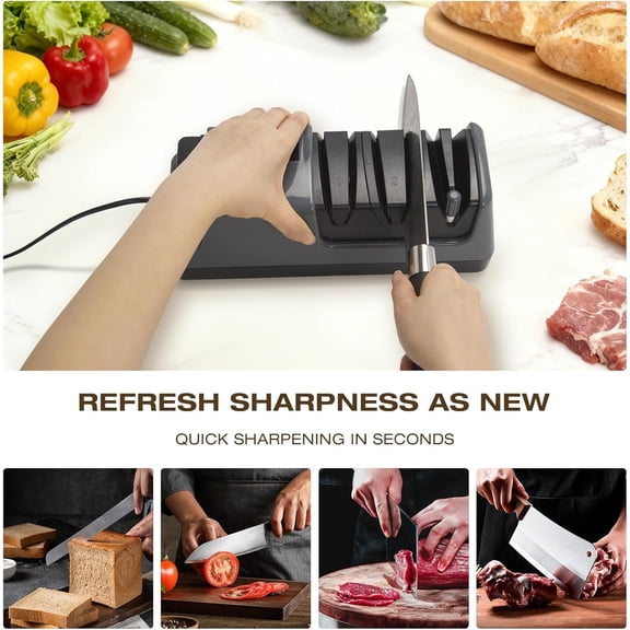 Professional 3-Stage Electric Knife Sharpener with LCD Display for Kitchen Knives, Diamond Abrasive, Adjustable Speed