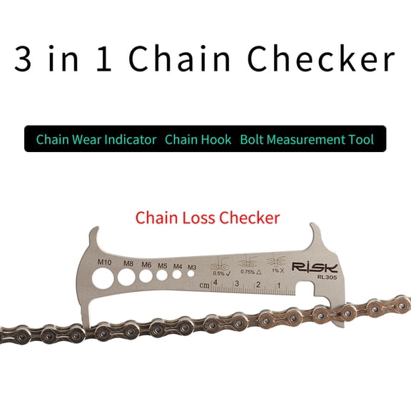 Professional 3 in 1 Bicycle Chain Wear Indicator Tool and Hook with Integrated Bike Bolt Diameter Measurement Ruler, 5.9 Inches / 15.0 cm Long