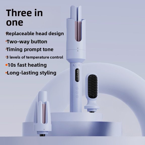 Professional 3-in-1 Modular Hair Styler and Auto-Rotating Curler Set, Interchangeable Ionic Styling Station for Smoothing Volumizing and Waves, 15 Heat Settings