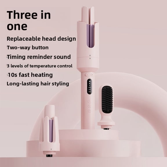 Professional 3-in-1 Modular Hair Styler and Auto-Rotating Curler Set, Interchangeable Ionic Styling Station for Smoothing Volumizing and Waves, 15 Heat Settings