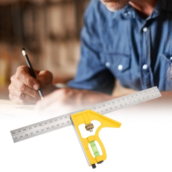 Professional 300MM Adjustable Combination Square 45/90 Precision Measuring Ruler with Built-in Level for Woodworking and Carpentry