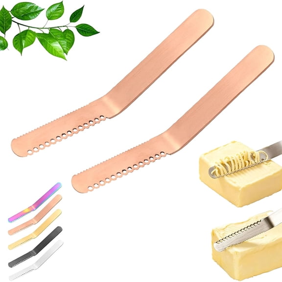 Professional 304 Stainless Steel 3-in-1 Butter Knife and Spreader,Offset Handle Spatula, Toast Jam & Cheese Shredder Knife,2Pcs-Rose gold