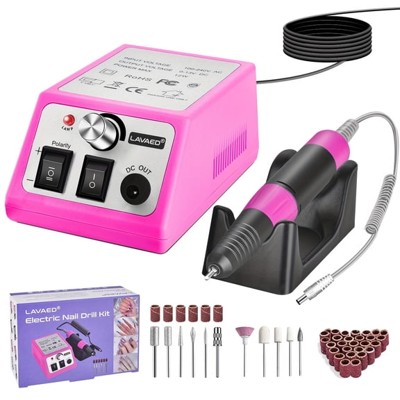 Professional 35000 RPM Electric Nail Drill with Metal Handle - 6 Variable Speed Nail File Machine for Acrylic/Gel Nails Care, Manicure & Pedicure Kit with Grinding Bands & Drill Bits