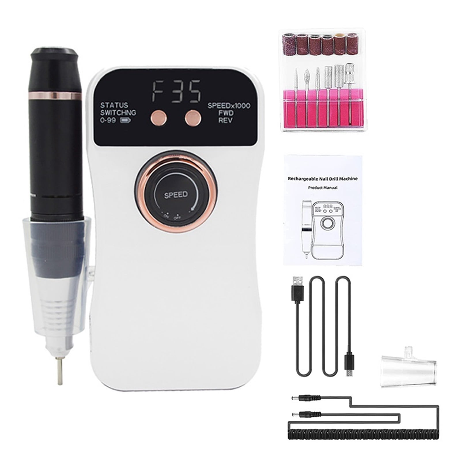 Professional 35000RPM Electric Nail Drill Machine for Acrylic Nails USB Portable Nail Manicure Pedicure for Remove Gel Polishing ,Low Noise