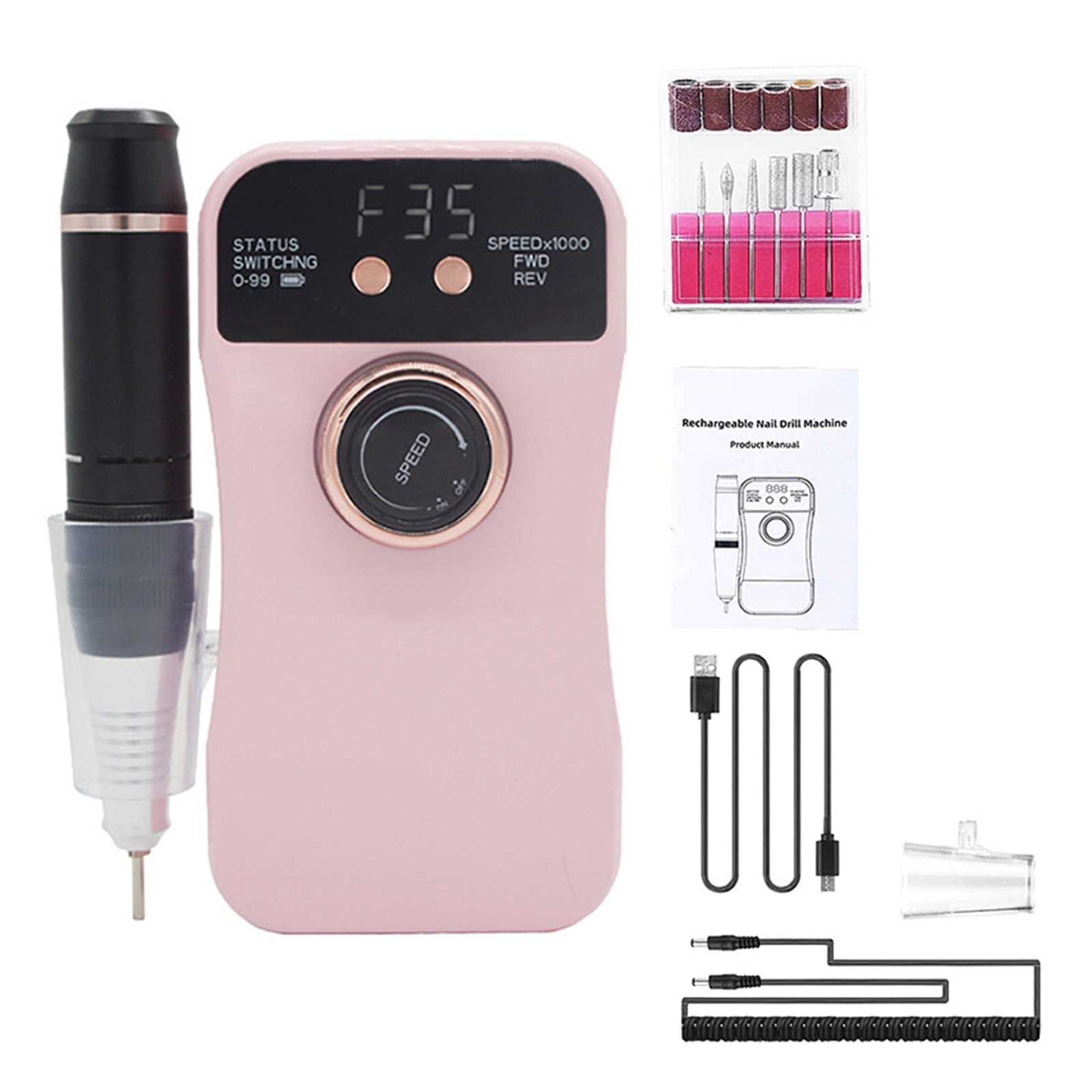 Professional 35000RPM Electric Nail Drill Machine for Acrylic Nails USB Portable Nail Manicure Pedicure for Remove Gel Polishing ,Low Noise