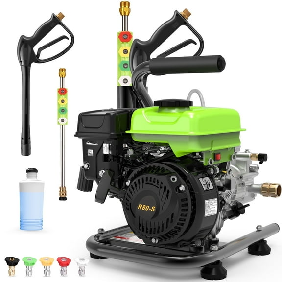Professional 3500PSI 2.4GPM 79.7CC Gas Pressure Washer, Commercial Gas Power Washer with 5 Nozzles 25FT Hose Foam Bottle for Car Fence Driveway Yard (EPA/CARB/ETL Compliant)