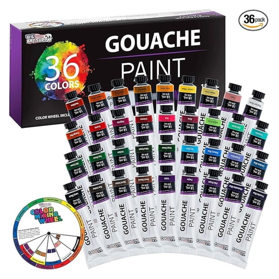 Professional 36-Color Gouache Paint Set in Large 18ml Tubes & Color Mixing Wheel - Gouache Paint Tubes for Artists, Students, Beginners