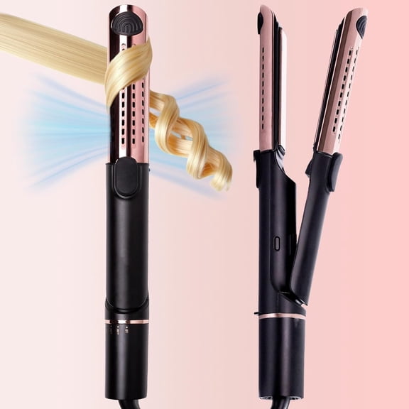 Professional 360 Airflow Styler 2-in-1 Hair Straightener and Curling Iron, Titanium Flat Iron with Cooling Vents to Effortlessly Lock in Style, Adjustable Temp Salon-Quality Multi-Styler, Rose Gold