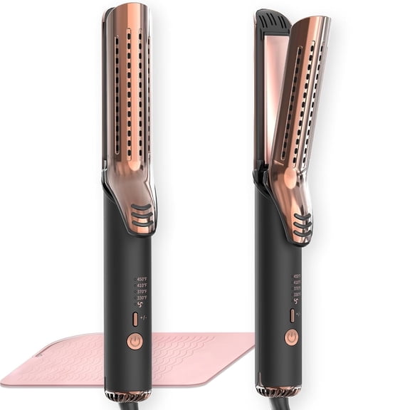 Professional 360 Airflow Styler 2-in-1 Hair Straightener and Curling Iron1.5 Inch Titanium Barrel with Cool Air Technology for Lasting Curls,4 Adjustable Heat Settings,Global Dual Voltage for Travel