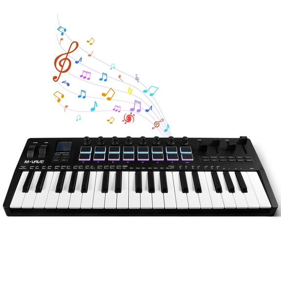 FRCOLOR Compact 37-Key Midi Keyboard Controller with Assignable Faders and Drum Pads