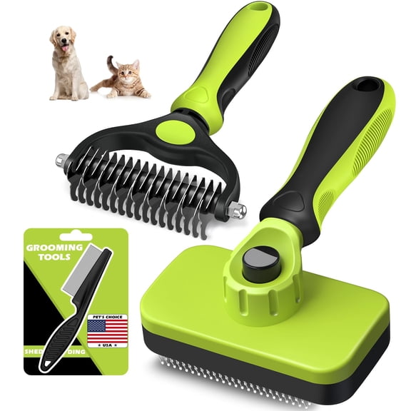 Professional 3PCS Self Cleaning Slicker Brush & Pet Grooming Rake & Flea Comb for Dogs,Cats and Horses | Double-Sided Dematting Comb & Skin Friendly Deshedding Grooming Tool | Pet Supplies