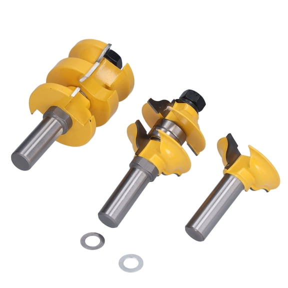 Professional 3Pcs Rail Stile Router Bit Door Frame Tenon Cutting Set Heavy Duty Woodworking Milling Cutter Wood Jointing Tooling with 1/2-Inch Shank, Double Bearings & High Precision