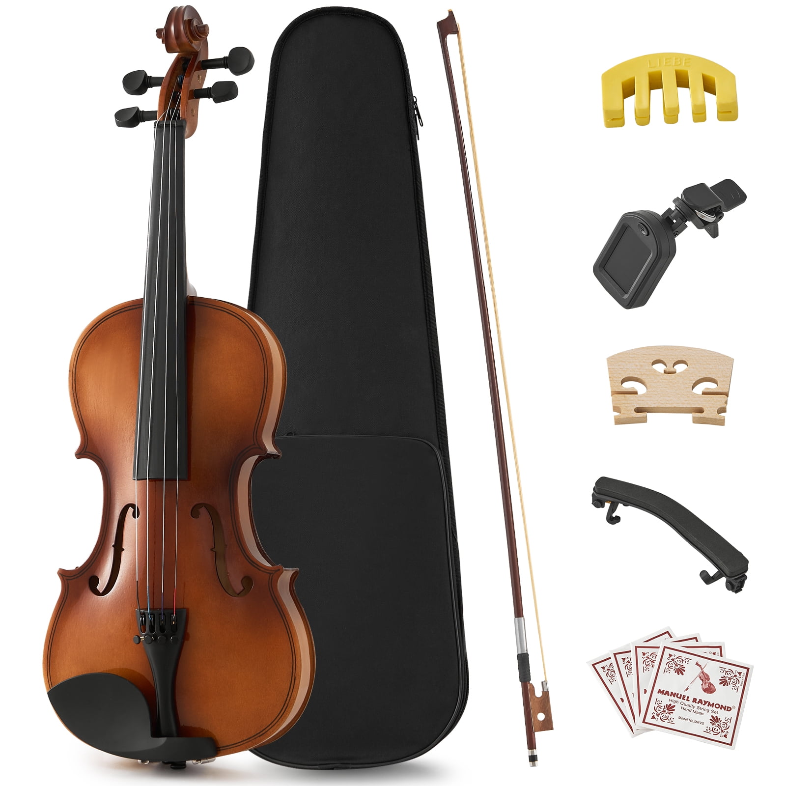 Professional 4/4 Full Size Violin Set, Fiddle for Beginners Adults with Bow, Rosin, Case, Extra Strings, Shoulder Rest, Ideal Unique Gift for Musicians
