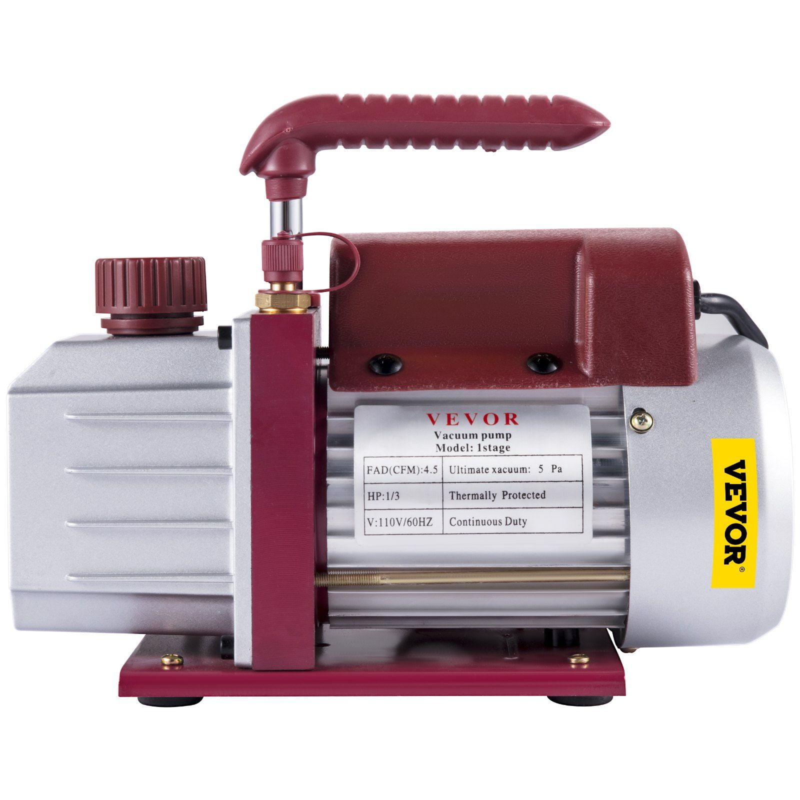 Professional 4.5CFM Rotary Vane Vacuum Pump, 1/3HP 5PA for AC Refrigerant Recovery and HVAC Use