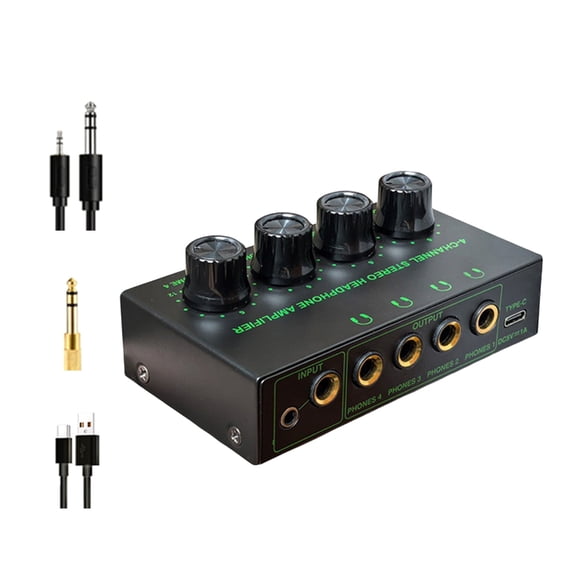 Professional 4 Channel Amplifier Splitter Color Metal Build Includes Adapter Cables For Multiple Device Compatibility