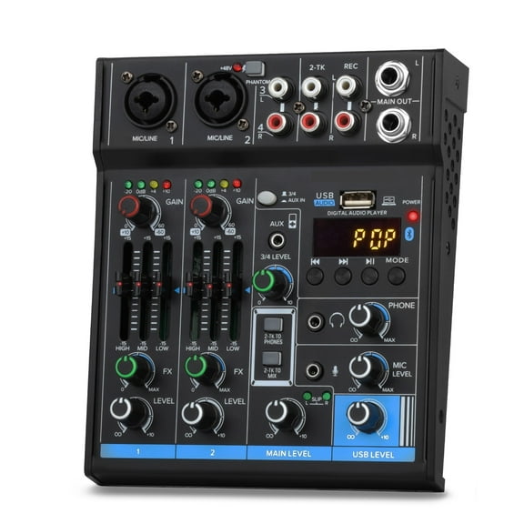 Professional 4 Channel Interface Mini Mixer USB Sound Card 48V Phantom Power Studio Recording DJ Mixing Console ,Easy to Use
