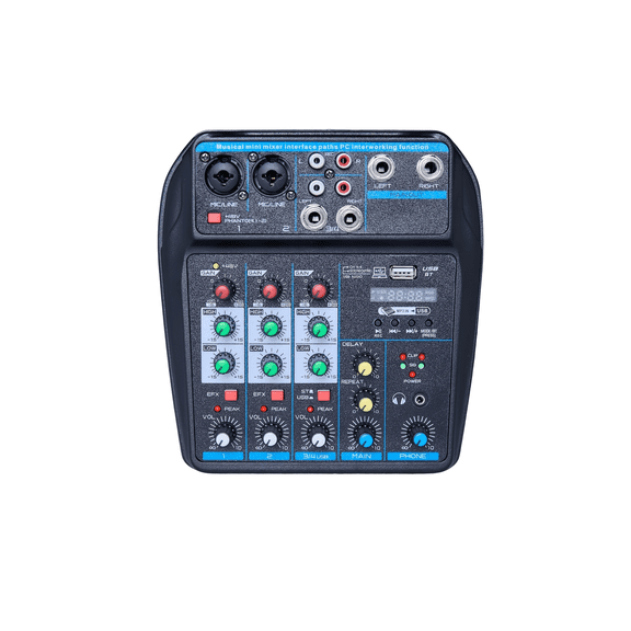 Professional 4 Channel Mini DJ Audio Mixer, Portable Channel Mixer with Multiple Interfaces, Compatible with Pcs, Suitable for Recording, Live Streaming, Easter Parties