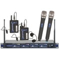 thumbnail image 1 of Professional 4 Channel UHF Wireless Microphone System w/bodypack headset mics & Handheld mics w/Frequency Set: U  V  W  X, 1 of 1
