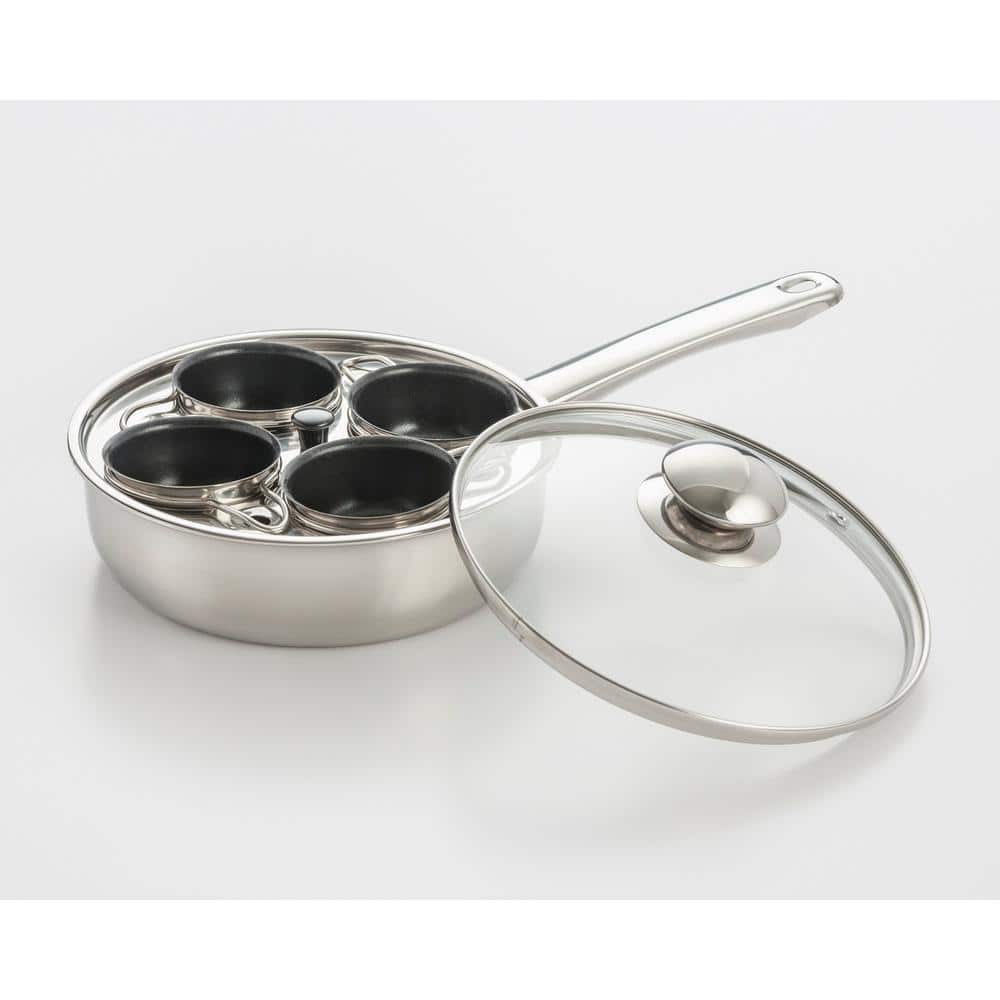 Professional 4Cup Stainless Steel Egg Poacher with Glass Lid