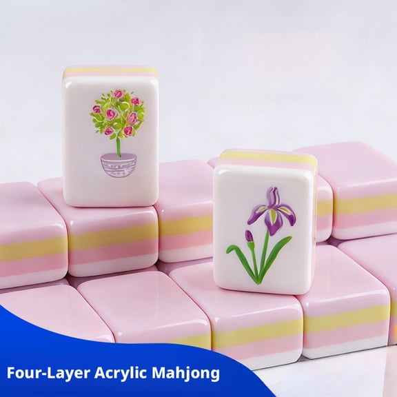 Professional 4-Layer Acrylic American Mahjong Set, 166 Professional Tiles with Mini Portable Travel Design, Dreamy Pastel Colors for Family Fun, Case Included