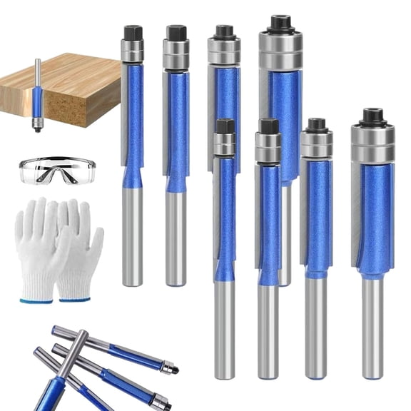 Professional 4-Piece Double Bearing Flush Trim Router Bit Set, Portable Flush Trim Router Bit Set - 1/4" Shank, Top and Bottom Bearing Flush Trim Router Bits Set (8PCS/(1/2"))