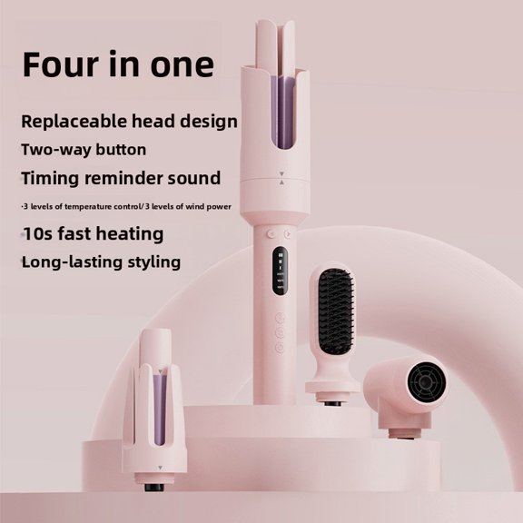 Professional 4-in-1 Modular Hair Styler and Auto-Rotating Curler Set, Interchangeable Ionic Styling Station for Smoothing Volumizing and Waves, 15 Heat Settings