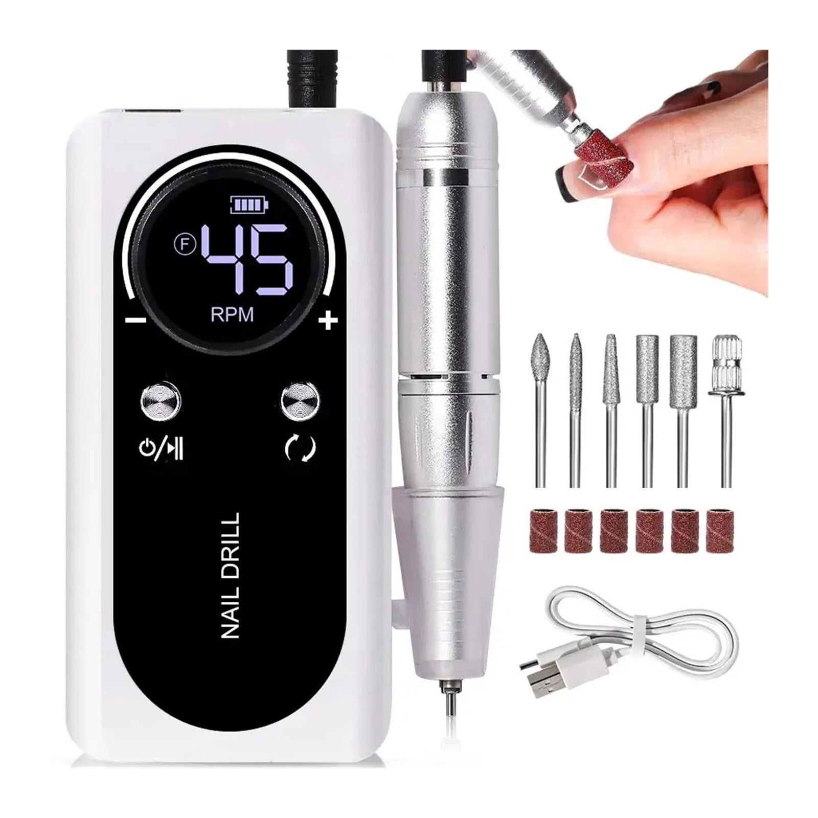 Professional 45000RPM Electric Portable Nail Drill Machine Rechargeable Low Noise Nail Sander File for Manicure Salon Tool