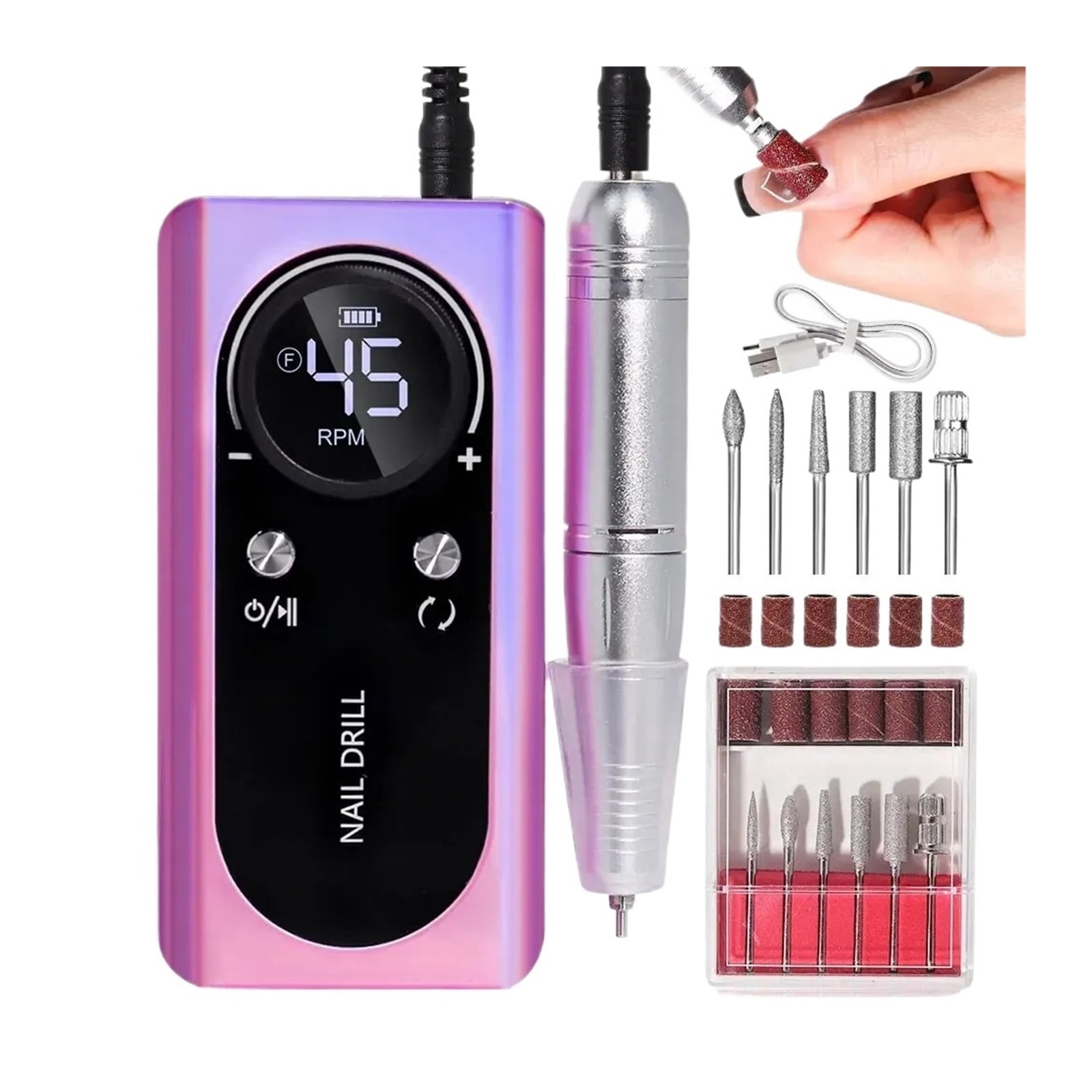 Professional 45000RPM Electric Portable Nail Drill Machine Rechargeable Low Noise Nail Sander File for Manicure Salon Tool