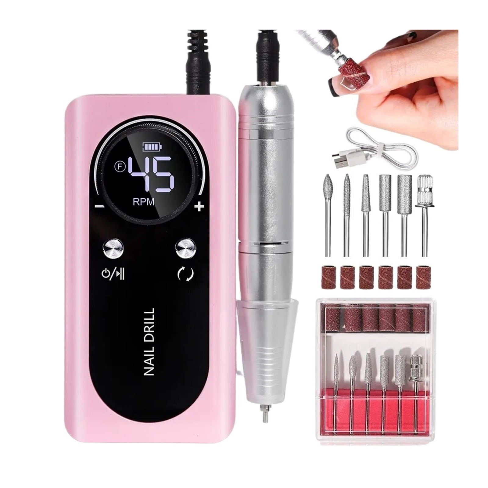 Professional 45000RPM Electric Portable Nail Drill Machine Rechargeable Low Noise Nail Sander File for Manicure Salon Tool