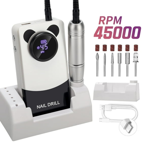 Professional 45000RPM Nail Drill Machine for Acrylic & Gel Nails, Rechargeable Electric Nail File with LCD Display, Low Noise, Portable E-File Tool