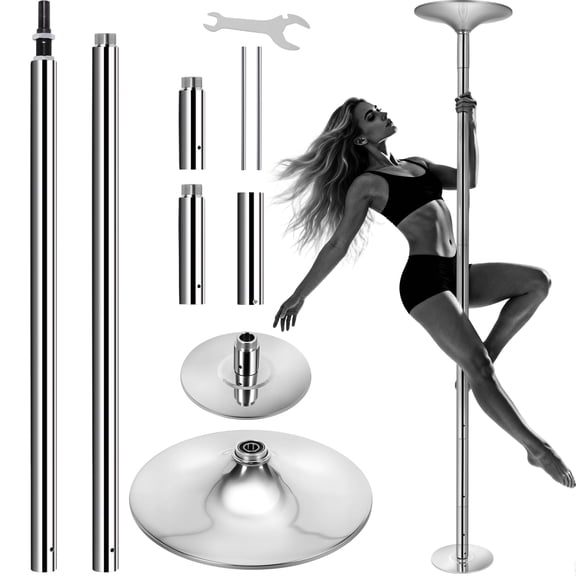 Professional 45mm Dancing Pole for Home, Spinning & Static Pole Dance Fitness Pole, Adjustable Height 7.6ft-9ft, Removable Portable with Floor/Ceiling Protection for Carpet & Hard Floor,Silver