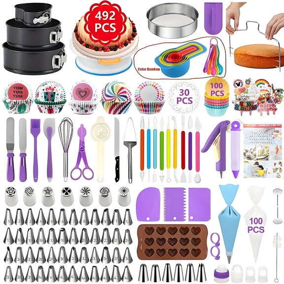 492pcs Pro Cake Decorating Set - Ultimate Cake Decorating Set With Cake Turntable, Reusable Piping Bags For Effortless Baking Artistry - Professional Quality For Bakers & Decorators