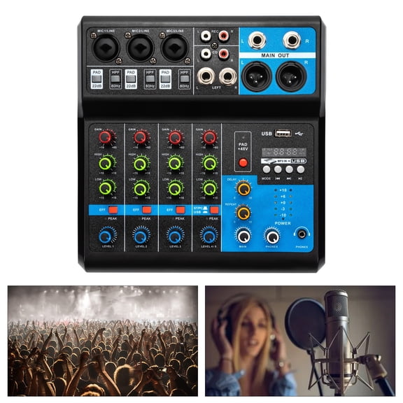 Professional 5-Channel Mini Audio DJ Mixer, Bluetooth Sound Board Console with USB Interface, 2 XLR Mic/Line Input, MP3 Player & 48V Phantom Power for Karaoke, Live, Studio Streaming Recording