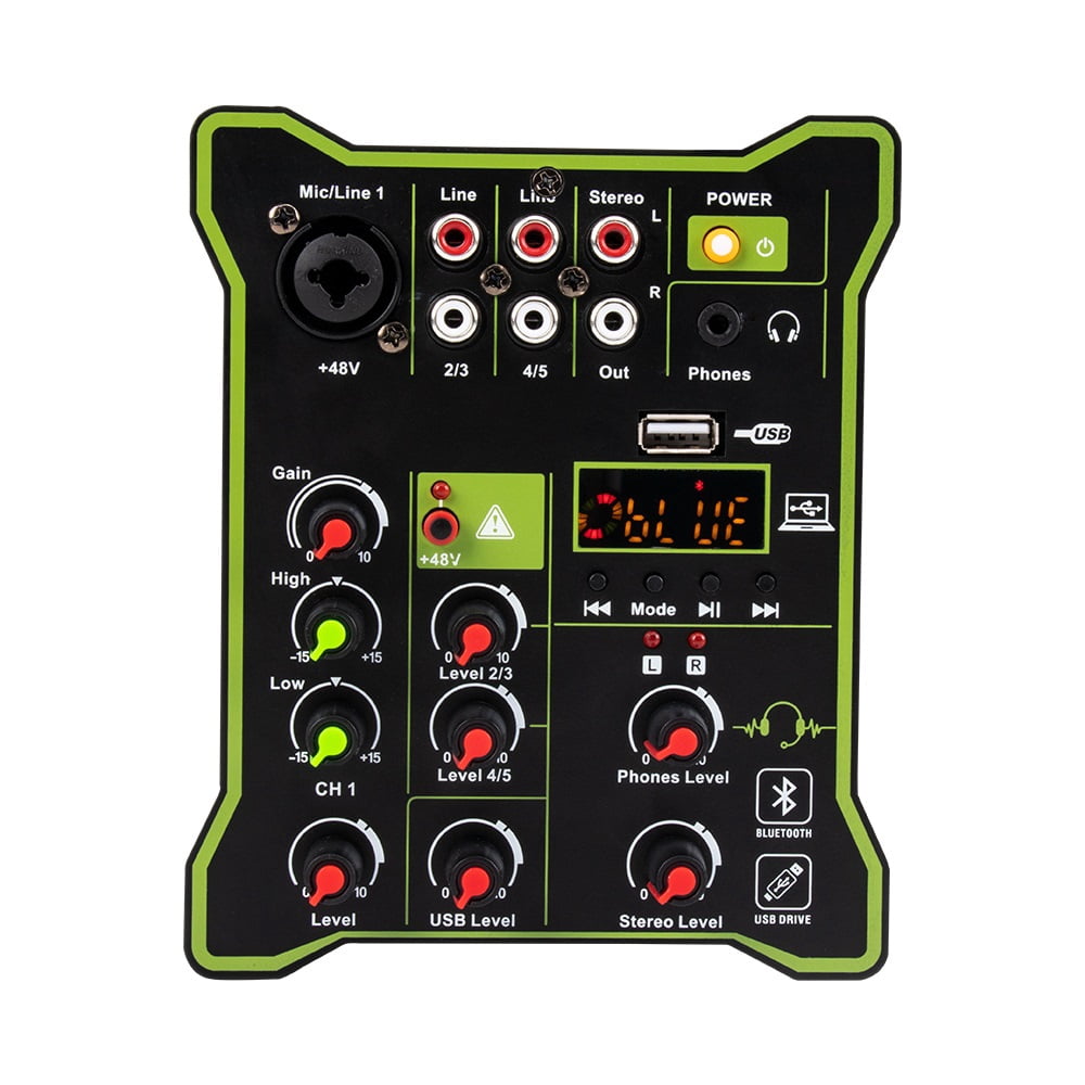 Professional 5 Channel Mixer USB Bluetooth Mixer High and Low DJ Multi-Function Mixer