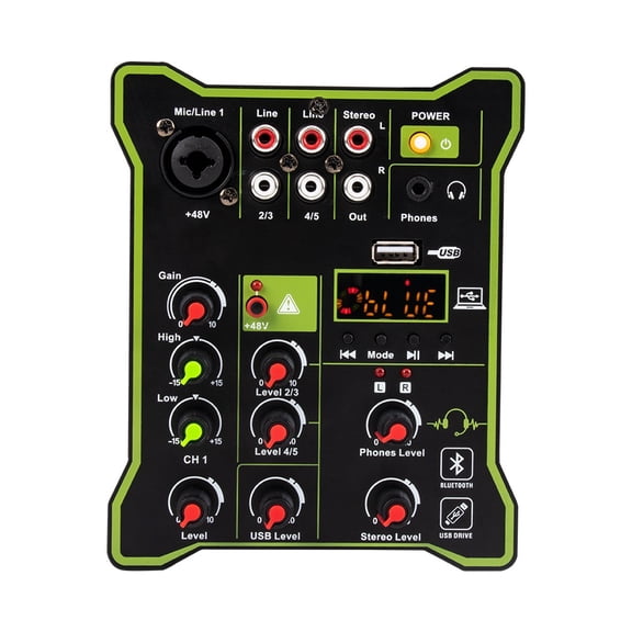 Professional 5 Channel Mixer USB Bluetooth Mixer High and Low DJ Multi-Function Mixer