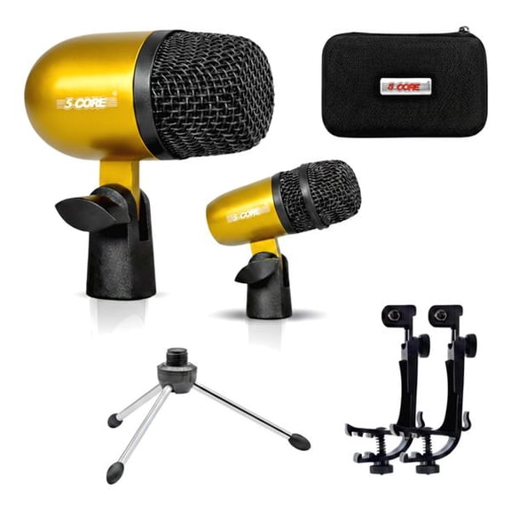 Professional 5-Piece Instrument Microphone Kit with Cardioid Condenser Mics for Conga, Bongo, Snare & Tom Drums, XLR Connection, Metal Housing, Studio Recording & Live Performance Audio Set