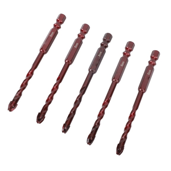Professional 5-Piece Masonry Drill Bit Set 1/4 Inch Hex Shank 6mm High Cobalt Concrete Brick Bits for Tile Glass Ceramic Wood and Plastic - Durable Multipurpose Tool