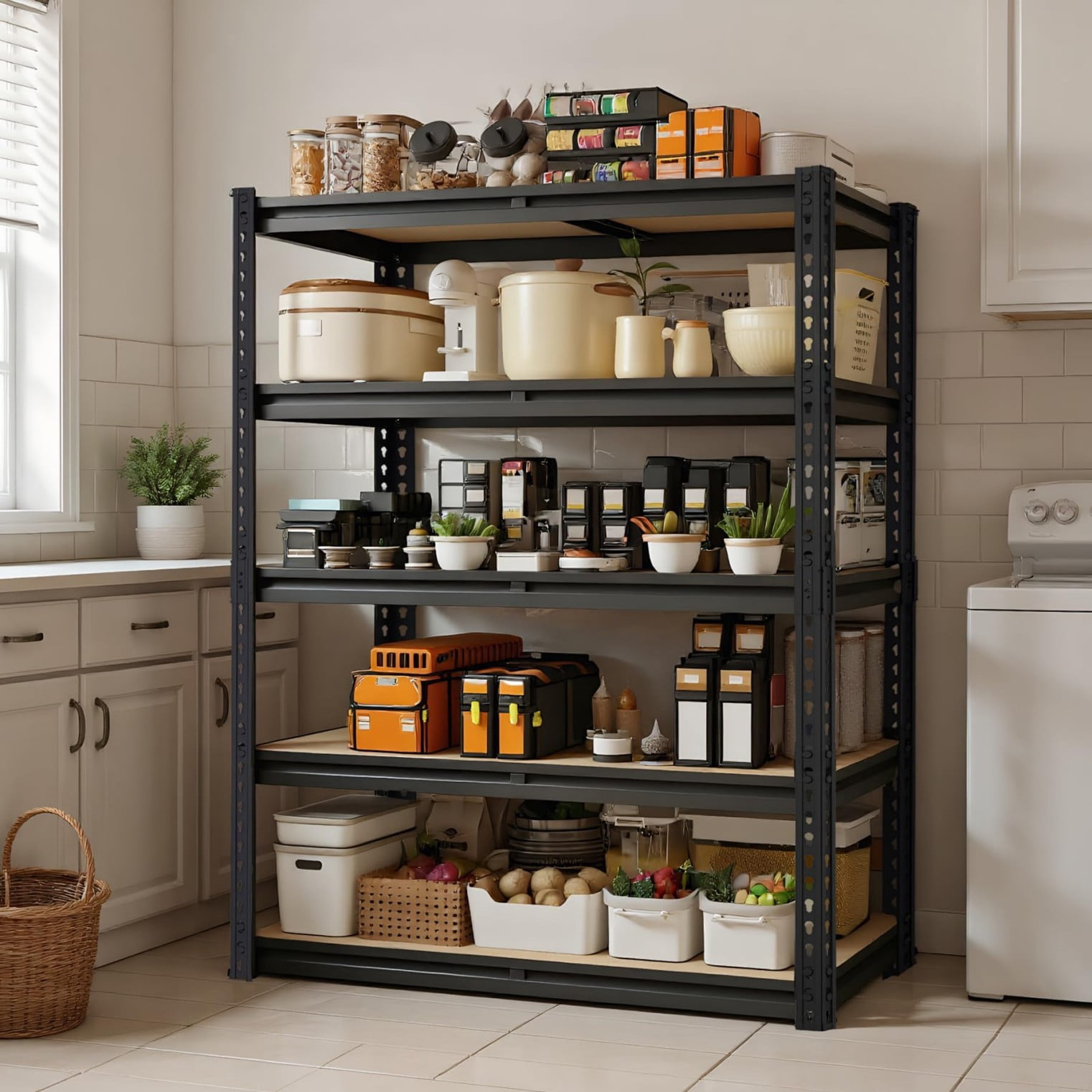 Professional 5-Tier Metal Storage Shelving Unit, 2400 lbs Capacity Heavy Duty Rack, 60"H x 28"W x 12"D