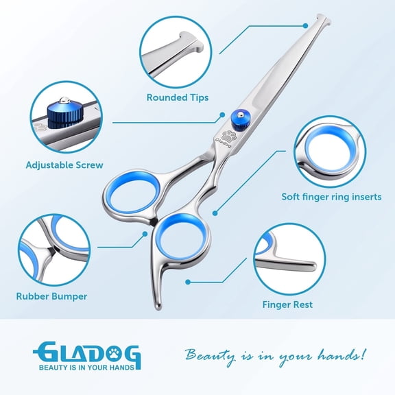 Professional 5 in 1 Dog Grooming Scissors Set with Safety Round Tips, and Heavy-duty Pet Grooming Shears for Cats